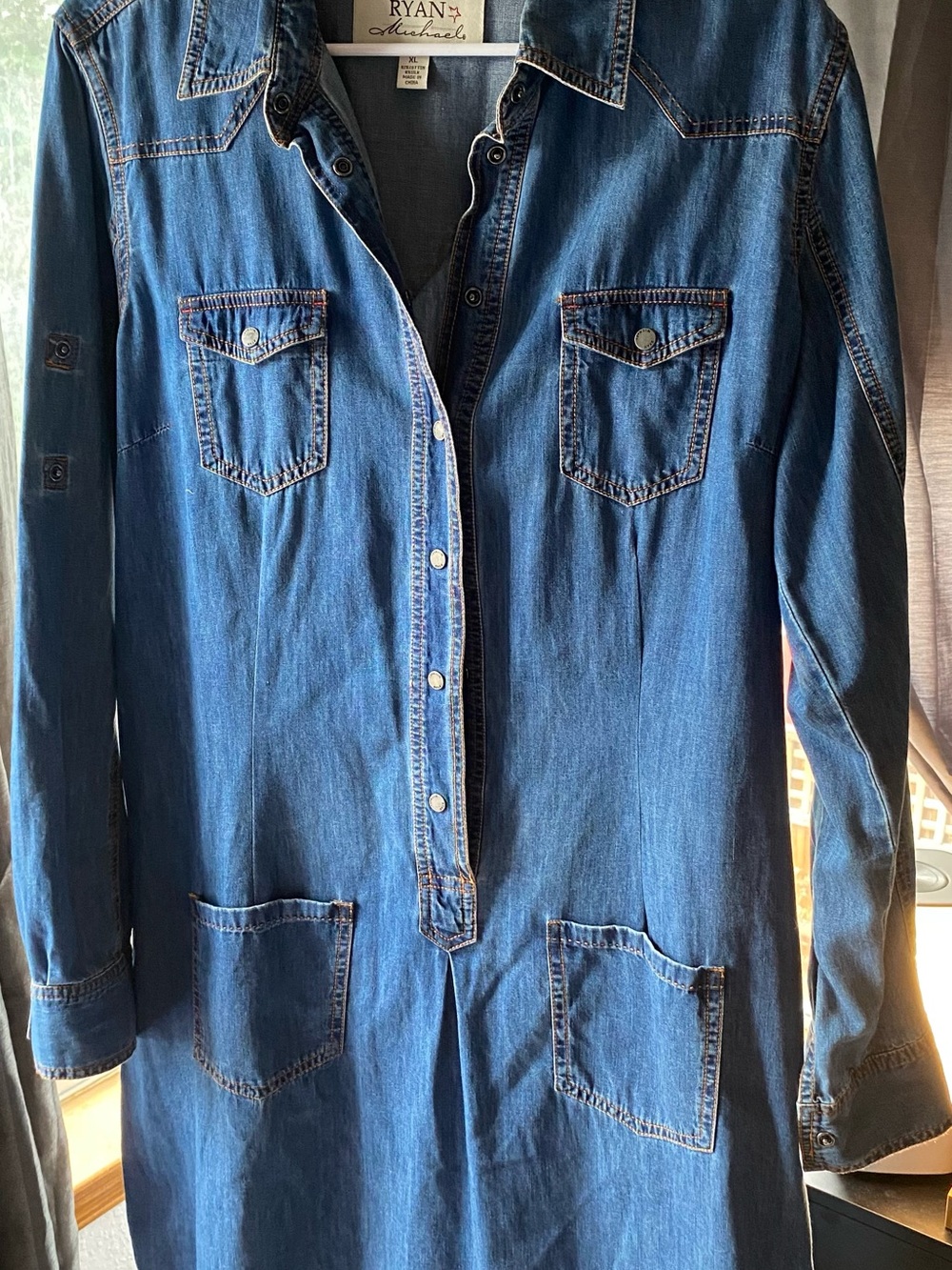 Western Brand Ryan Michael Blue Long-Sleeve Denim Shirt Dress